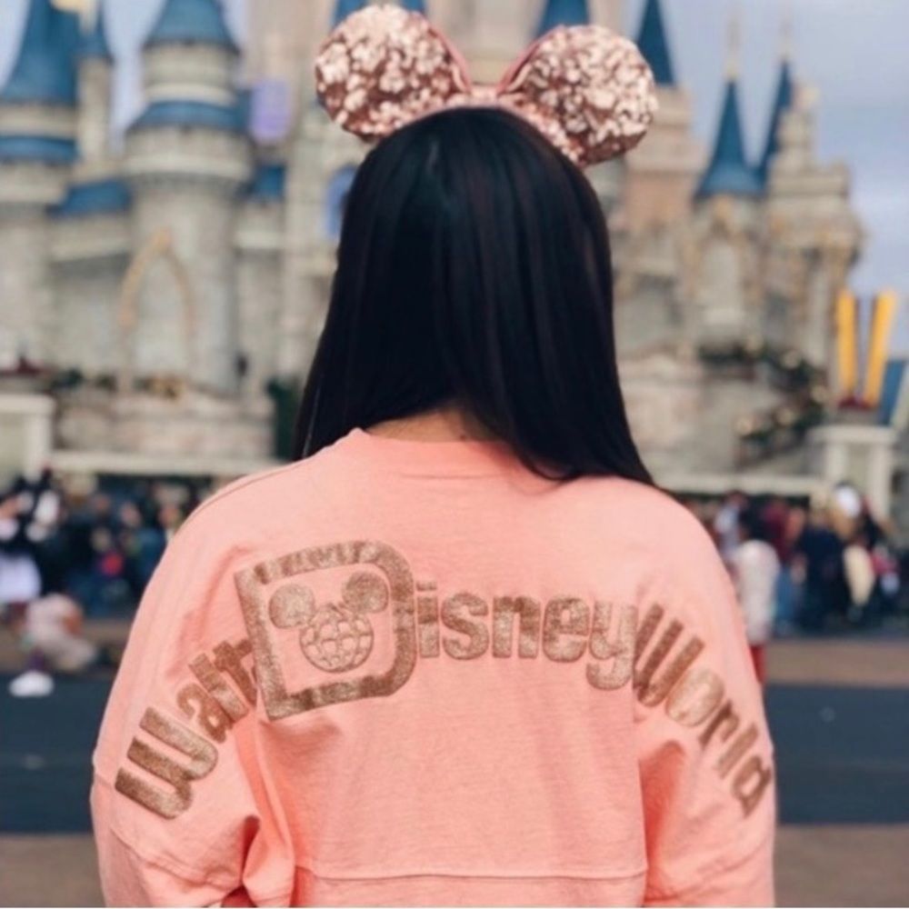Walt Disney World Rose Gold Glitter Orange Spirit Jersey Long Sleeve T-Shirt Top